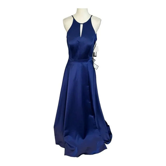 NEW XSCAPE Women’s Size 8‎ Blue Stretch Satin Open-Back Gown NWT - Picture 1 of 5